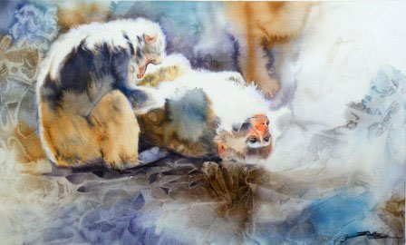 哥倆好,111×68 cm,水彩,1990