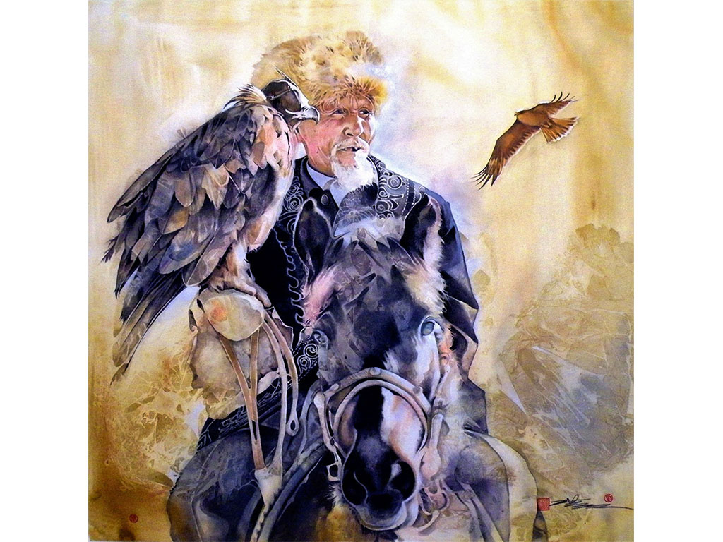 牧鷹人,112 × 115 cm,複合媒材,2016