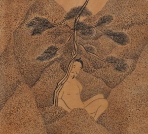 如畫江山-廖文豪 納涼圖,72.5x38.5cm,廖文豪
